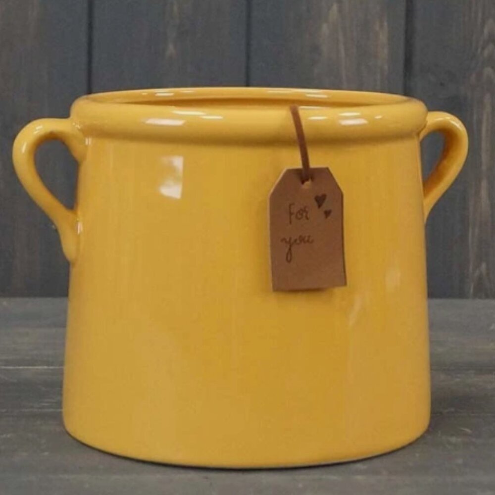 Burnt Yellow Ceramic Pot x 15cm - House Plant Flower Display Storage